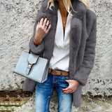 new style solid color long-sleeved lapel women's fluffy