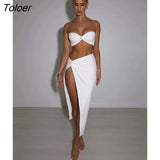 Elegant Strapless Sexy Two Piece Set Women Sleeveless Crop Top And High Split Skirt Matching Sets Party Dress