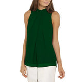 Chiffon Sleeveless Blouse 2021 Summer Fashion Causal Shirt Elegant Hollow Office Style Tops O-Neck Solid Ladies