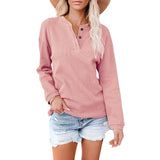 Solid Women T Shirt Top Casual Button O-Neck Long Sleeve Tee Tops Ladies Fashion Loose Design Tee Pullover