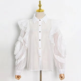 Solid Color Chiffon Perspective Shirt For Women Lepal Long Sleeves Floral Ruffle Shirts Female 2022 Spring