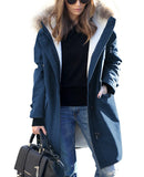 Autumn And Winter Burst Single Hooded Wool Collar Lady Jacket Wish Five-Color Eight-Yard Long