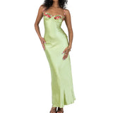 Women Sling Bodycon Flower Embroidery Long Dress Evening Party Summer Clothes Sleeveless Skinny Dress Sexy Club-Outfit