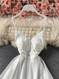 Summer Black/White Irregular Spaghetti Strap Long Dress Women Sexy Strapless High Waist Ruffle Open Back Vestidos 2021 New
