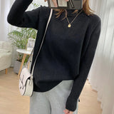 Women Mock Neck Pullovers Sweater High Quality Loose Long sleeve Jumper Split For Women Fall Winter Warm Knitted