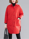 Woman Winter 2022 Oversized Parkas Lapel Single Breasted Diamond Lattice Thick Coat Shirt Top Windbreak Female