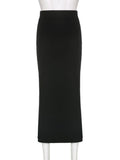 Streetwear Y2k Long Skirt Women Fashion Casual Black Lace-up High Waist Patchwork Sexy Slim Knitted Maxi Skirt