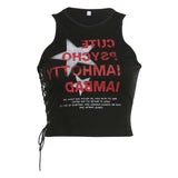 Star Print Side Cutout Tie Crop Tank Top-Outfit