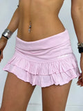 Sweet Solid Pleated Super Mini Skirt Preppy Atyle Sexy Slim Low-Waisted Skirts Women 2023 Summer Fashion Streetwear Lady-Outfit