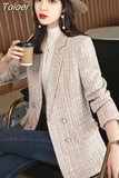 Lady Blazer Casual Elegant Long Sleeve Fashionable Double Breasted Casual Elegant Solid Color Chic Outerwear