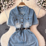 Hong Kong Style Denim Dress Woman 2025 Summer New High-End Temperament To Show Thin Long