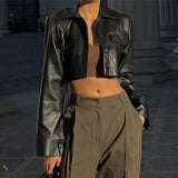 Toloer Autumn And Winter Hot Style Women's Sexy Crop Hot Girl Motorcycle Clothing Women's Leather Coat-Outfit