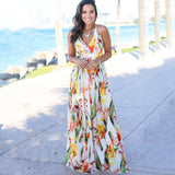 Sexy Printed Beach Dress Women New High Waist Sleeveless V Neck Spaghetti Strap Dress Female Fashion Spring Summer