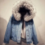 Warm Big Fur Collar Korean Locomotive Lamb Coat Female Solid Student Short Coat Velvet Thick Denim Jacket Female