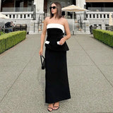 Contrast Mock Pocket Tube Top Maxi Skirt Set-Outfit