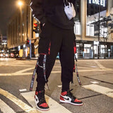 Fashion Brand Overalls Men's Personality Ribbons And Feet Korean Version Of The Trend Loose Street Hip-Hop Harlan Pants-Outfit