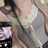 Girl Pure Lace Splicing Tie Bow Tie Small Sling 2024 Color Slim Sexy Vest Girl-Outfit