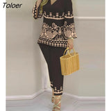 Print Women's Sets Casual Suit Spring Summer Long Sleeve Loose Top Slim Pencil Pants 2 Pieces Set 2023 Lady Outfits