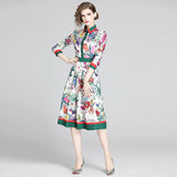 Spring Autumn Designer Runway Shirt Dress Women's Long Sleeve Lapel Floral Print Office Lady Work Vestidos