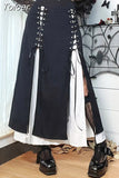 Vintage Black Velvet Split Skirts Aesthetic Sexy High Waist Bow Bodycon Long Skirt Elegant E Girl Punk Partywear