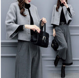 New Women's Autumn And Winter Large-Size Two-Piece Trouser Hair, Short Coat Broad Leg Pants Casual Fashion Suit Women's