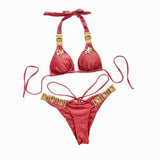 Toloer New Bikini Sexy Crystal Diamond Swimsuit Bandage Split Vintage Swimsuit