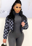 Print Long Sleeve Zipper Fly Cropped