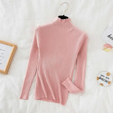 Casual Sweater Women 2021 Long Sleeve Ruffle Sweater Knitted Slim Korean Pullover Solid Bottoming Shirt All Match
