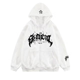 New Retro Zipper Sweater Gothic Letter Star Hoodie Trendy Men's Casual Outer Suit-Outfit