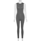 Sisterlinda Sleeveless Skinny Summer Rompers Womens Jumpsuit O-Neck Invisible Zipper Sexy Playsuits Ladies Sport Casual