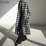 Vintage Women Check Sundress 2022 ZANZEA Autumn Shirt Dress Long Sleeve Maxi Vestidos Female Button Lapel Robe Femme