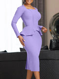 Large Size Women's Autumn And Winter New Long-Sleeved OL Temperament Elegant Lotus Leaf Side African