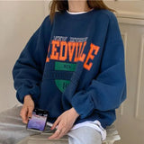 Women Fleece Letter Printed Pullover Sweatshirts Long Sleeve Casual Sports Lady Oversized Hoodie For 2021 Autumn Korean