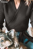 Winter Knitted Sweater Women V-neck Slim Pullovers Sweater Ladies Wrap Sweaters Female Casual Sweater