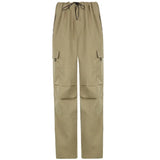 Drawstring High Waist Streetwear Pockets Cargo Pants Womens LooseSize Casual Loose Wide Leg Joggers Sweatpants