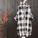 Autumn Fashion Oversized 5xl Long Plaid Shirt Women Chic Checked Blouse Long Sleeve Female Loose Casual Shirts
