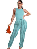 Summer Clothes Streetwear 2 Two Peice Sets Women Outfits Sleeveless Crop Top Women Tassel Shorts Green Black Matching