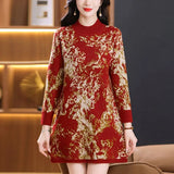 Long-Style Semi-High-Necked Sweater Women's 2024 Autumn And Winter New Retro Color Thread Knitted Bottom Sweater-Outfit