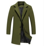 Autumn Winter Men Wool Blends Jacket Medium-Length Slim Single-Breasted Men Casual Trench Coat Solid Color Coat
