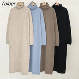 Turtleneck Sweater Dress Women 2023 Winter Oversized Vintage Elegant Woolen Dresses Women Clothing Autumn Chic