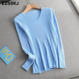 2022 basic v-neck solid autumn winter Sweater Pullover Women Female Knitted sweater slim long sleeve badycon sweater