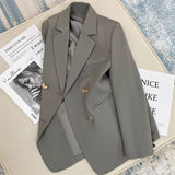 Toloer And Fall 2024 New Gray Korean Version British Style Suit Jacket Women's French Texture Fashion Suit-Outfit