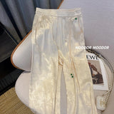 Jacquard Straight Trousers 2023 Summer New Chinese-Style High-Waist Satin Buckle Casual Wide-Leg Trousers-Outfit