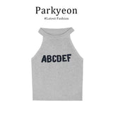 Girl Grey Letters Hanging Neck Suspension Vests Loose Sun T-Shirt Packed Three-Piece