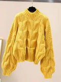 Fashion Fall Sweater Woman Winter 2022 Solid Color Lantern Sleeve Round Neck Thick Sweaters Pullover Women Clothing
