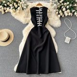 Bow Evening Party Dress Women Elegant Design Summer O Neck Pocket French Style Slim Ladies A Line Long
