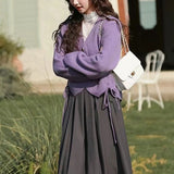 Left Bank Lazy Purple V-Neck Knitted Cardigan Blouse 2024 Autumn And Winter New Small Sweater Coat-Outfit
