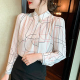 elegant office ladies printing shirts women chiffon blouses 2022 Spring Summer Long sleeve tops female Mujer