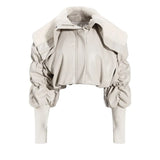 Beige Pleated Big Size Warm Cotton-padded Coat Long Sleeve Loose Fit Women Parkas Fashion New Autumn Winter 2022
