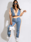 Fall Casual 2 Two piece Set Outfits Women Short Sleeve Hoodie Tops 2022 Baggy Pants Suits White Patchwork Matching
